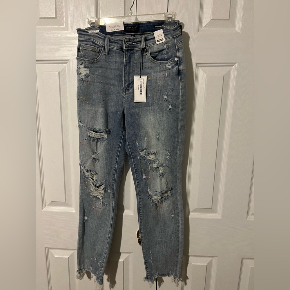 Judy blue paint spatter high rise jeans